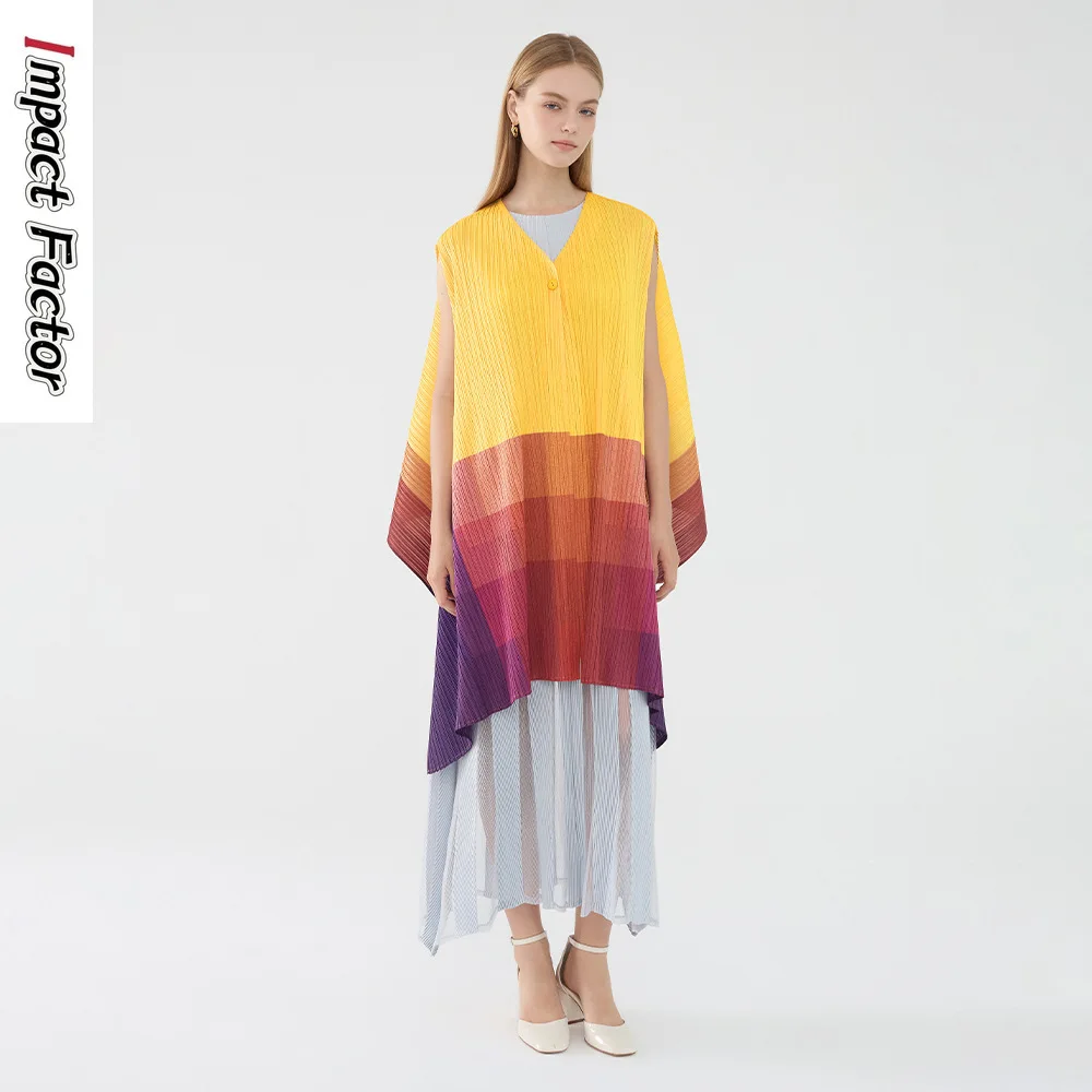 Miyake Sunscreen Single Button Women's Light Cardigan Top 2025 Summer Color Plaid Printed Outer Cloak Irregular Jacket Women