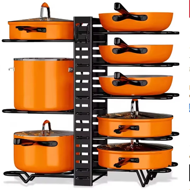 SHGO-Pot Organizer Rack 8 Tiers Pots And Pans Organizer, Pot Lid Organizer For Kitchen Cabinet Cookware Storage