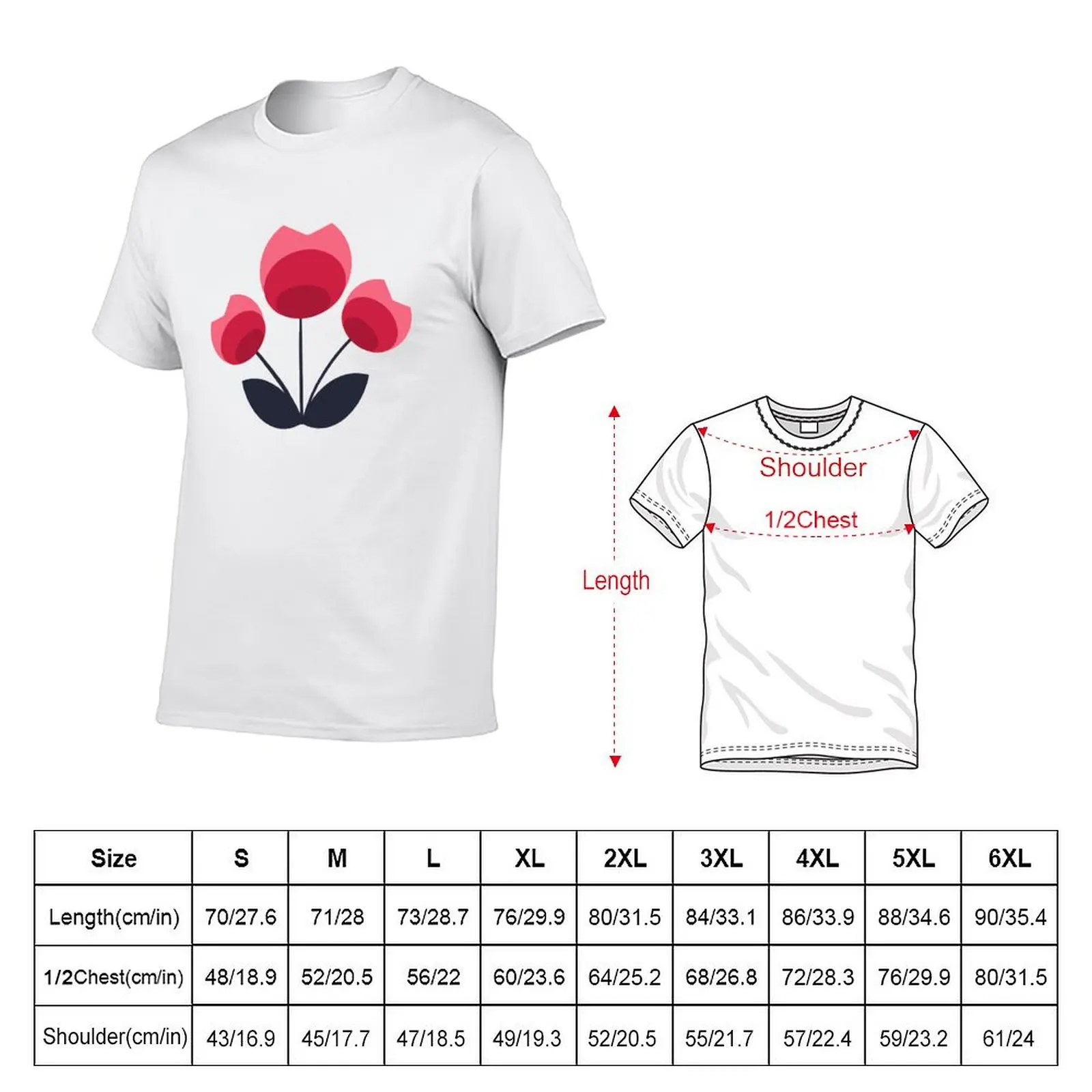 Red and Pink Mid Century Modern Flower T-Shirt Summer Print Short Sleeve Tee