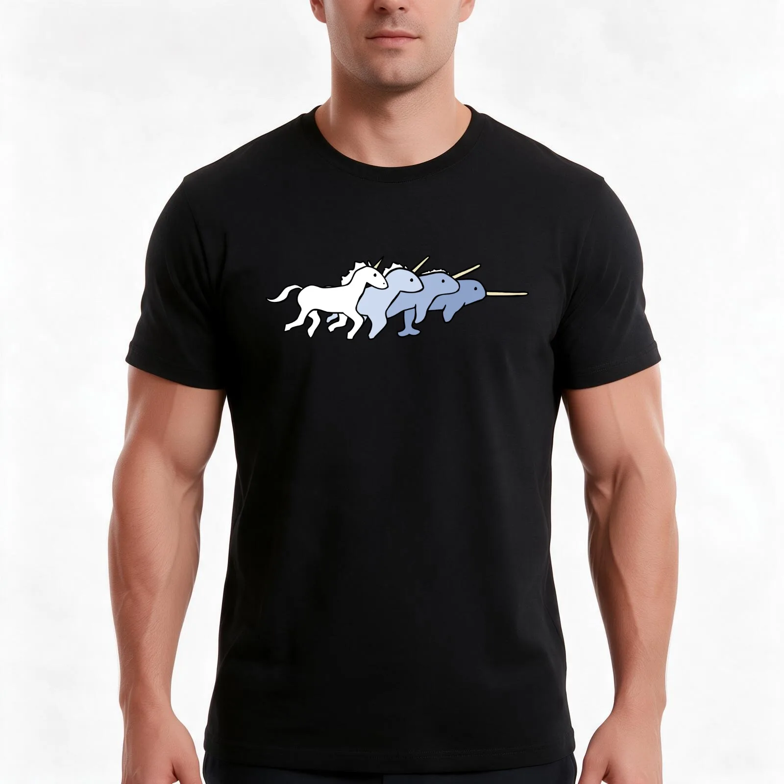 Unicorn Narwhal Evolution T-Shirt, Summer Casual Cotton Tee, Oversized Streetwear Tops, Vintage Graphic Print, Unisex Men Women
