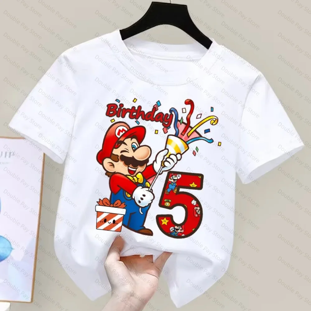 Kids Cartoon Mario Birthday Number T-Shirt for Boys & Girls 3-8 Years, Loose Crew Neck Short Sleeve Casual Summer Tee view 4