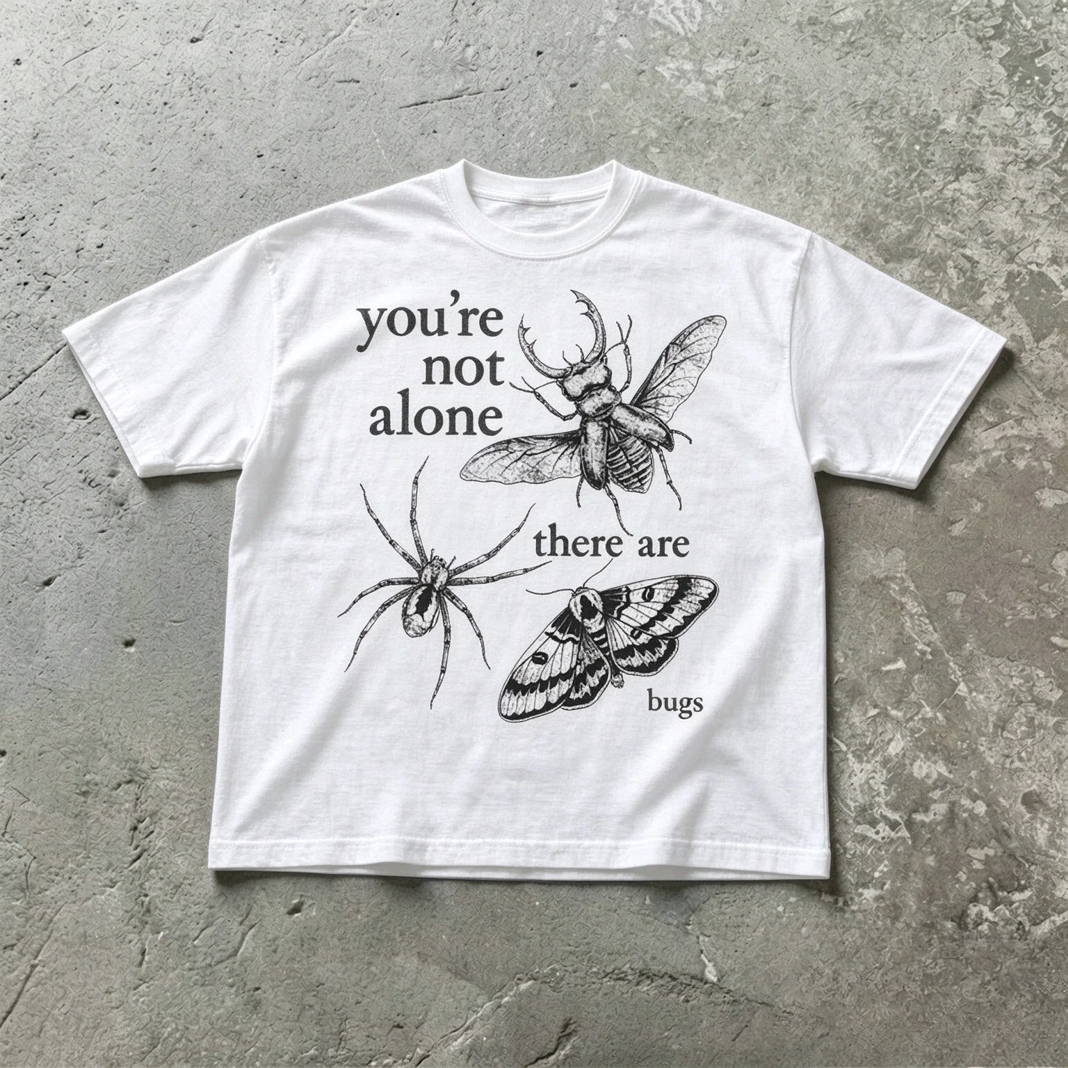 You're Not Alone There Are Bugs Funny T-Shirt Men Women Vintage Insect Spider Print Tee Top Summer Goth Dark Humor Streetwear
