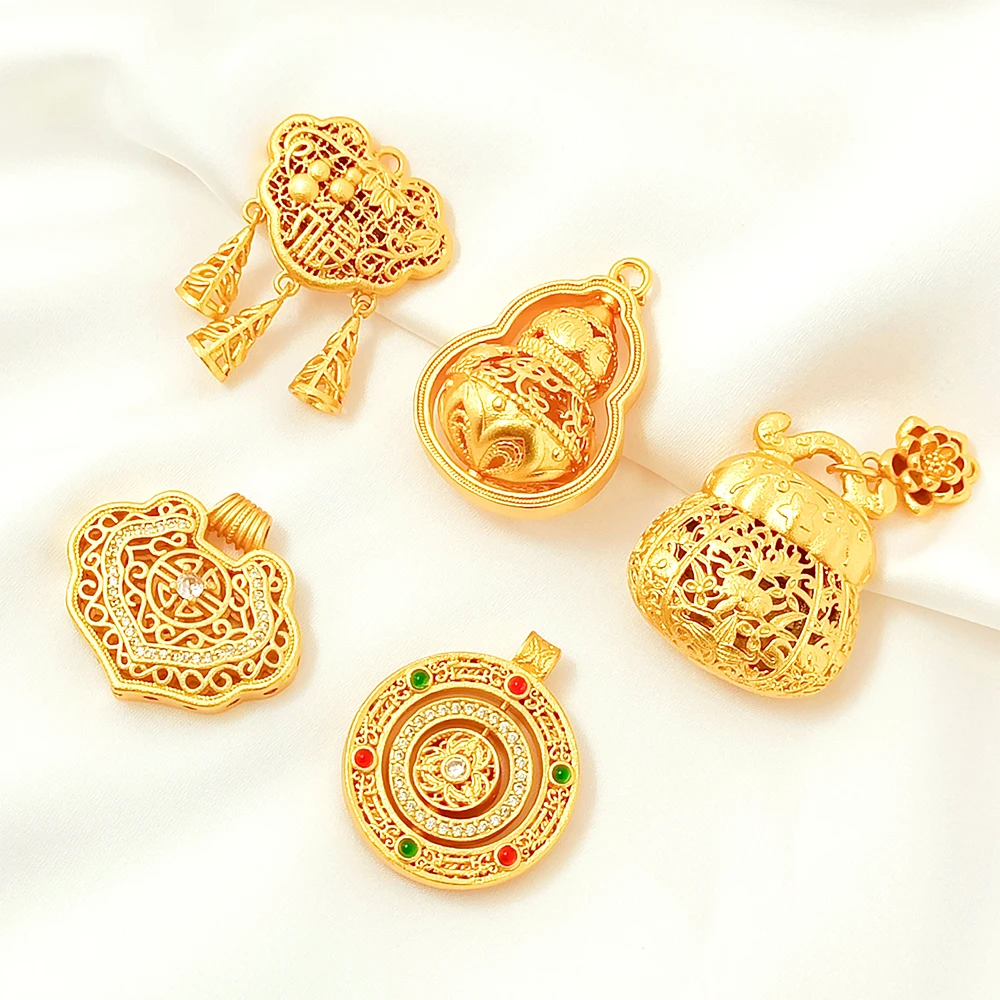 Copper Plated Matte Gold Zircon Inlay Lucky Lotus Compass Pendant DIY Jewelry Making Necklace Bracelet Accessories Materials