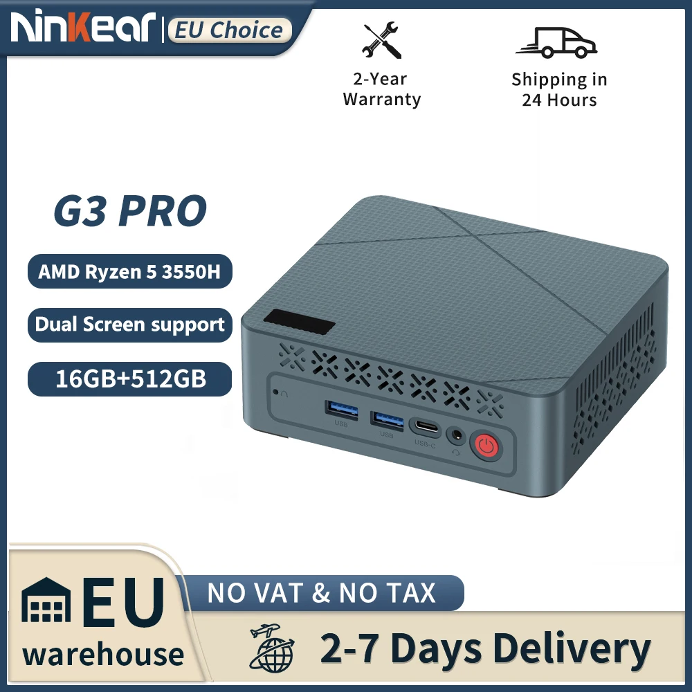 Ninkear G3 Pro Mini PC AMD Ryzen5 3550H Windows11 Mini komputery 16 GB DDR4 RAM 512 GB SSD Vega 8 Grafika Potrójne wyświetlacze 4K 60 Hz