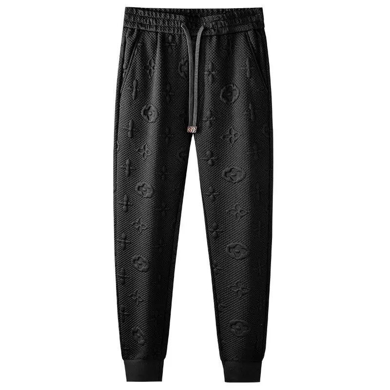 3D three-dimensional jacquard fashion trend men's slim-fit sports knitted sweatpants casual pants