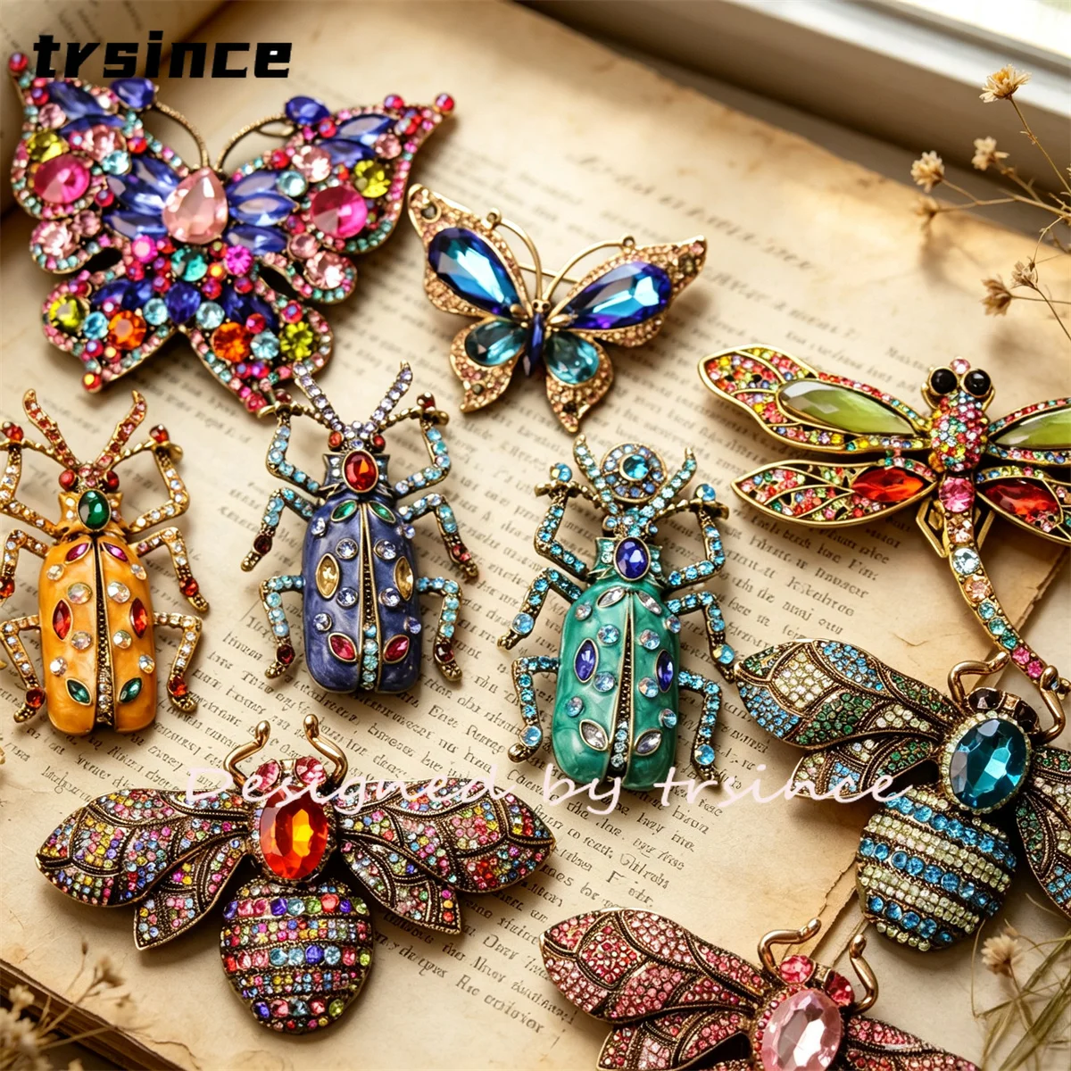 Luxuriöse Vollkristall-Insektenbrosche Vintage Schmetterling Biene Käfer Spinne Libelle Anstecknadel Modischer Damenschmuck für Hochzeit und Party