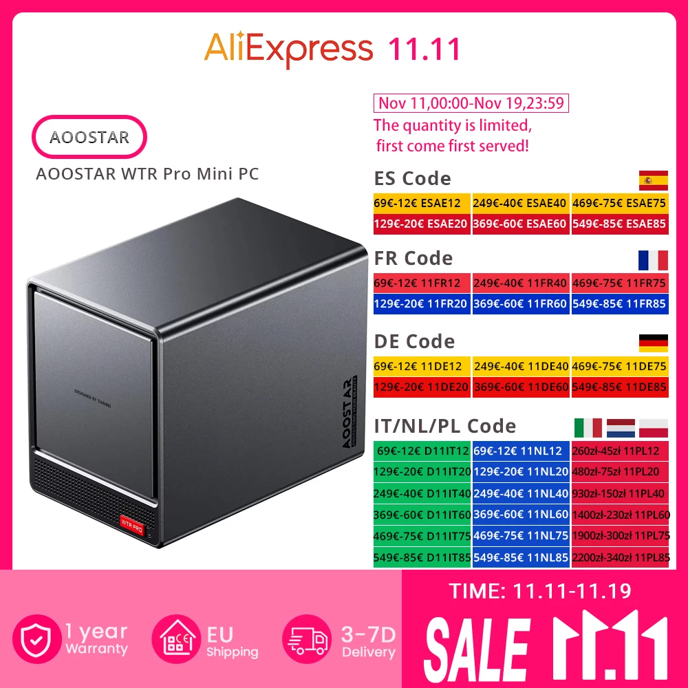 كمبيوتر AOOSTAR WTR Pro Mini، Ryzen 7 5825U*4.5 جيجا هرتز، رسومات Radeon، DDR4-3200 SODIMM، منافذ LAN مزدوجة 2.5 جيجابت في الثانية، BT 5.2