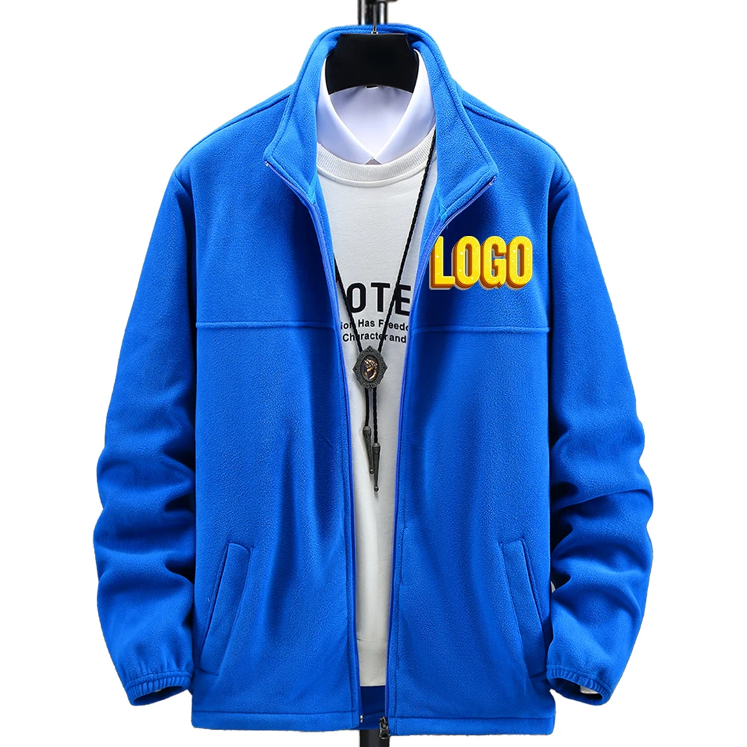 Custom Your Design Picture Autumn Winter Warm Polar Fleece Men's Jackets Thick Stand Collar Sweatshirt Zippered  Pocket Coats