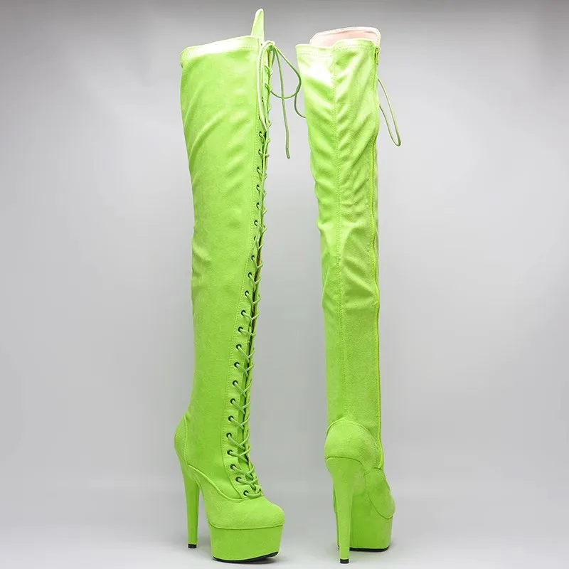 

Women 15CM/6inches PU Upper Plating Platform Sexy High Heels Thigh High Boots Pole Dance Shoes 15-057