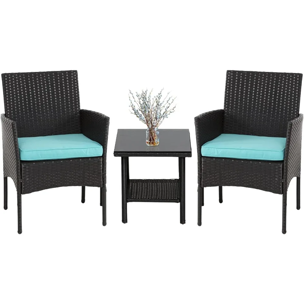 

3 Piece Outdoor Furniture Set Patio Wicker Chairs Furniture Bistro Conversation Garden Balcony Backyard Freight Free Sets