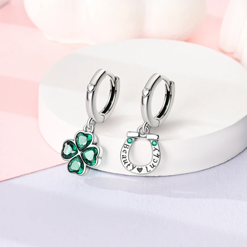 New 925 sterling silver fashion four-leaf clover magic eye shell pearl ladies earrings fine party engagement jewelry gift