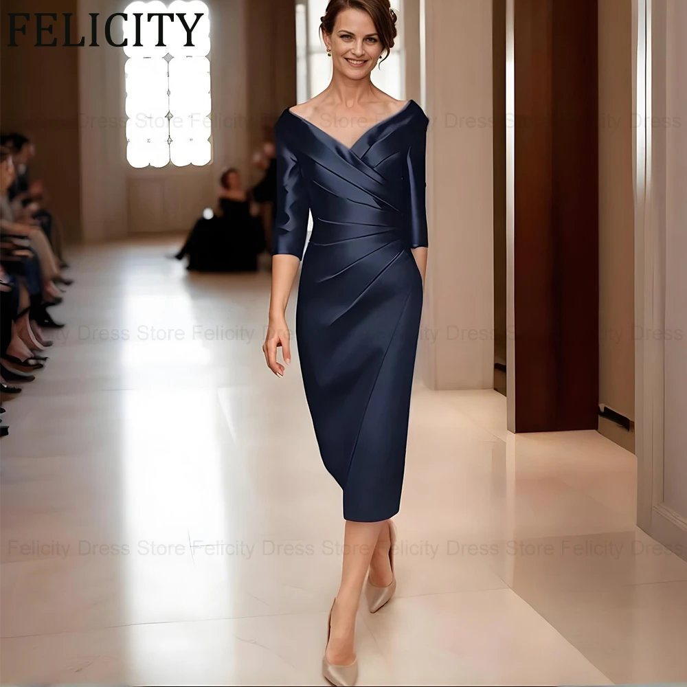 

FELICITY Customized Simple Mother of the Bride Dress 2025 Sheath Satin V-Neck Short Wedding Guest Party Dresses Evening Gowns