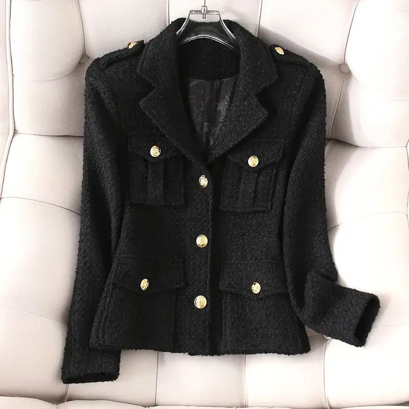 New Fashion White Blazer Suit Collar Small Fragrance Jacket High-Quality Tweed Coat Short Black Wool Outerwear Female Tops 4XL