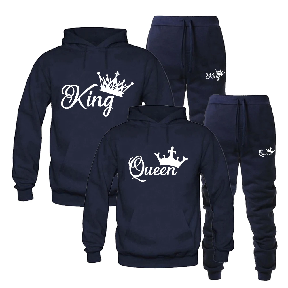 2022 Fashion Spring Autumn Sweatsuits for Men Women Sportwear Set King or Queen Printed Couple Suits 2PCS Hoodie and Pants S-4XL