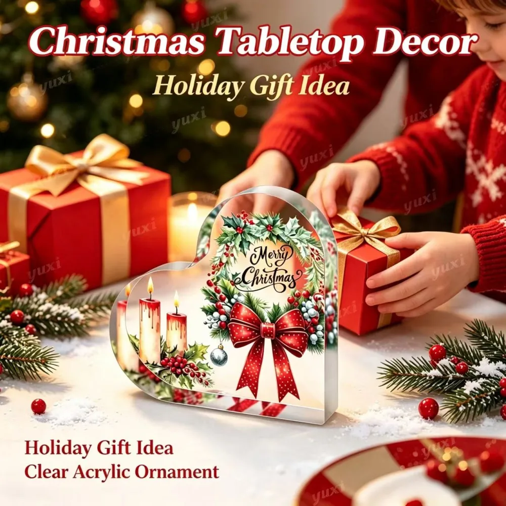 Merry Christmas Heart Acrylic Desktop Plaque, Christmas Tabletop Decoration, Holiday Surprise Gift for Kids