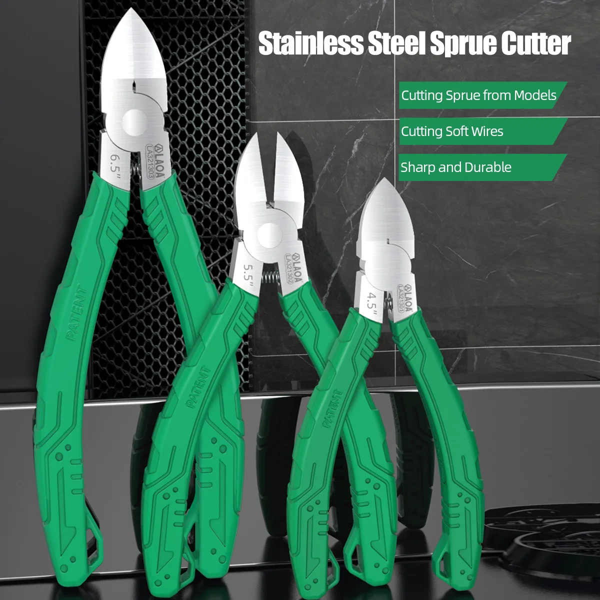 

LAOA Stainless Steel Sprue Cutter High Hardness Side Flush Cutter 4.5"/5.5"/6.5" for Model Plastic Soft Wire Electronics DIY