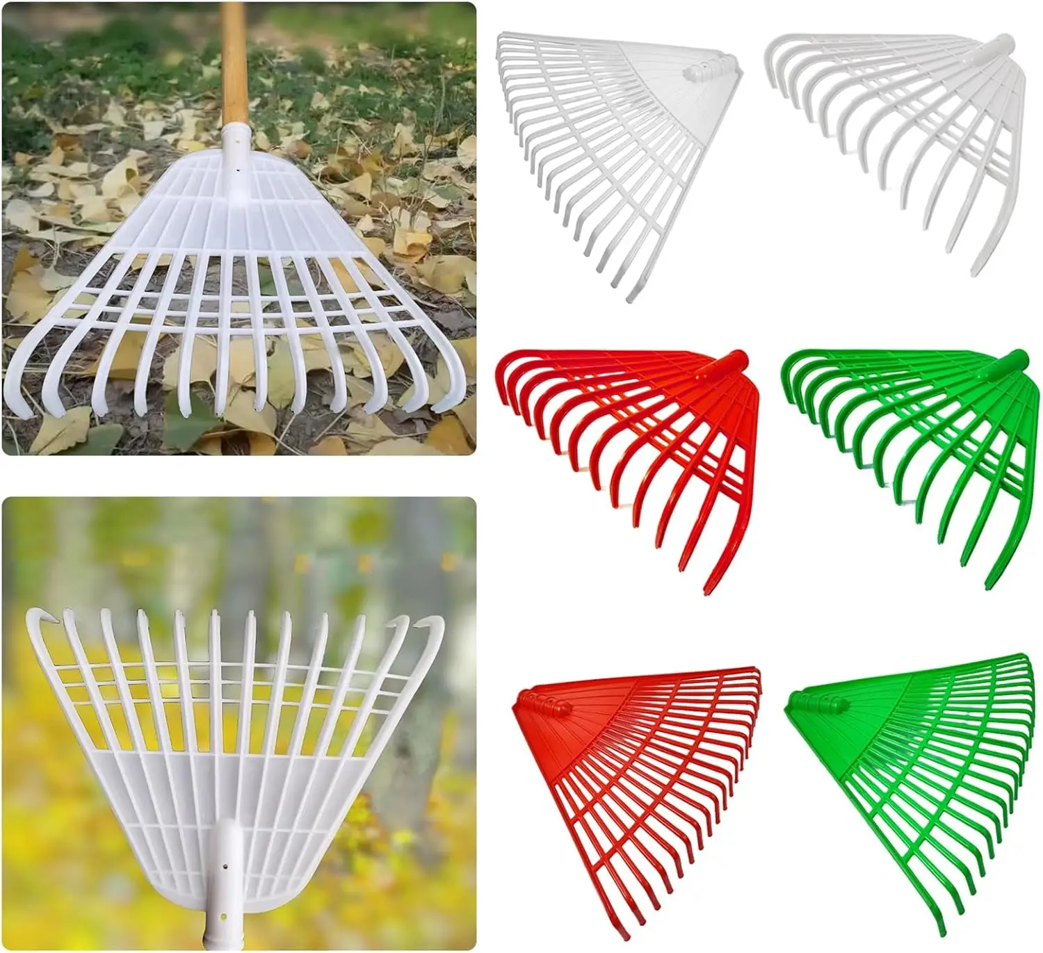 12/21 Tines Gardening Leaf Rake, Tempered Plastic Rake Head, Lightweight Garden Rake, Garden Tool for Efficient Leaf Debris Coll