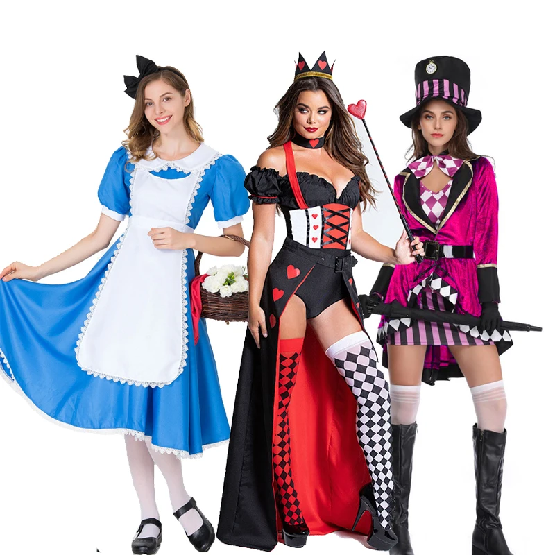 Carnaval Halloween personajes de Alicia en el país de las Maravillas para disfraz de señora Sombrerero loco Reina Roja Cosplay fiesta de disfraces
