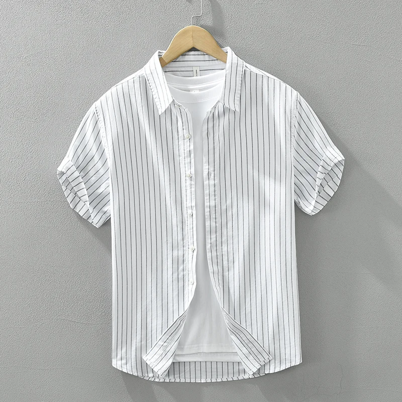 

Fashion Striped Short Sleeve Shirts for Men 2024 Summer New Plus Size Casual Loose Cotton Shirts