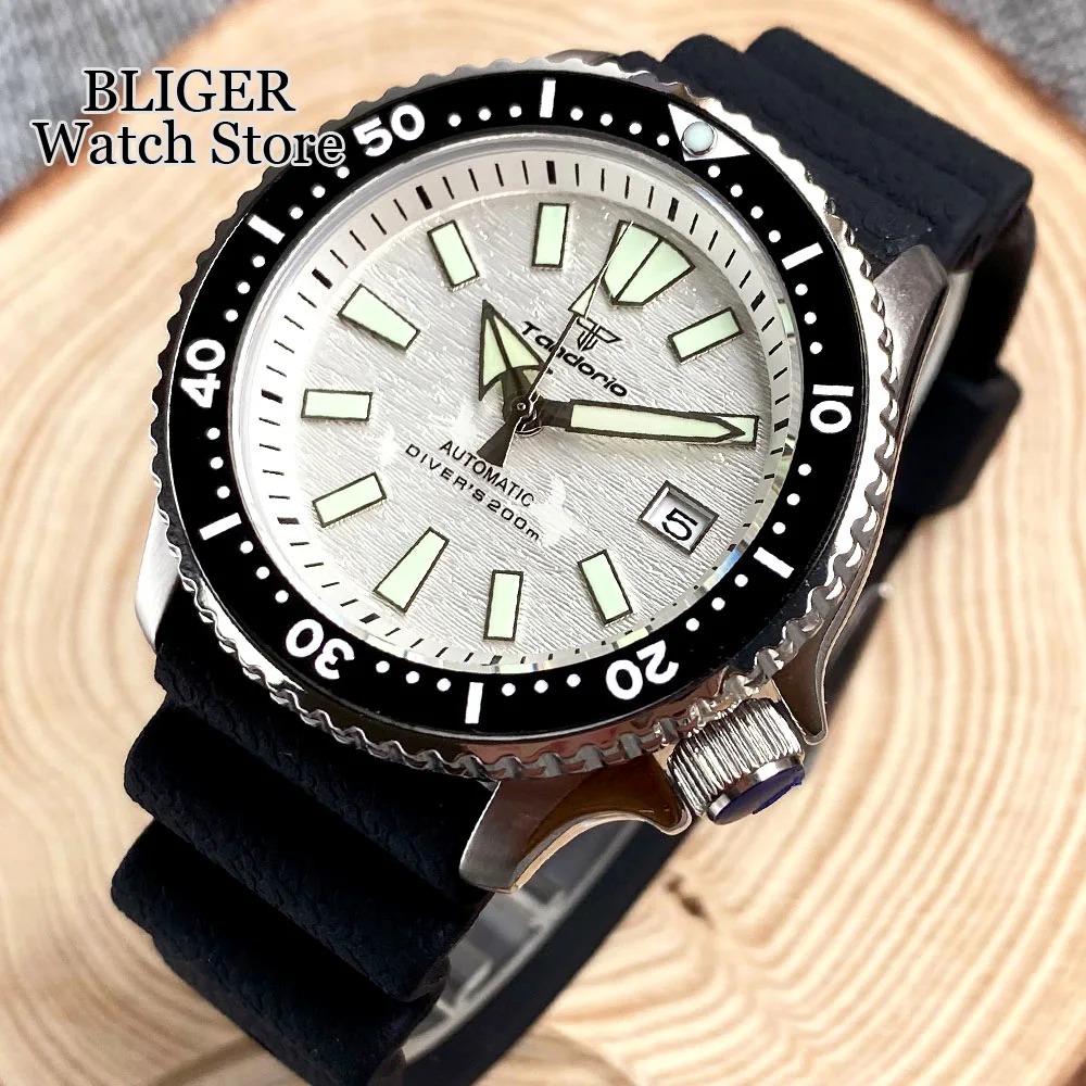 Imagem -02 - Tandorio-relógio de Mergulho Mecânico Luminoso Masculino Nh35a 200m Impermeável 120 Click Bezel Vidro Safira Relógios de Relógio 41 mm