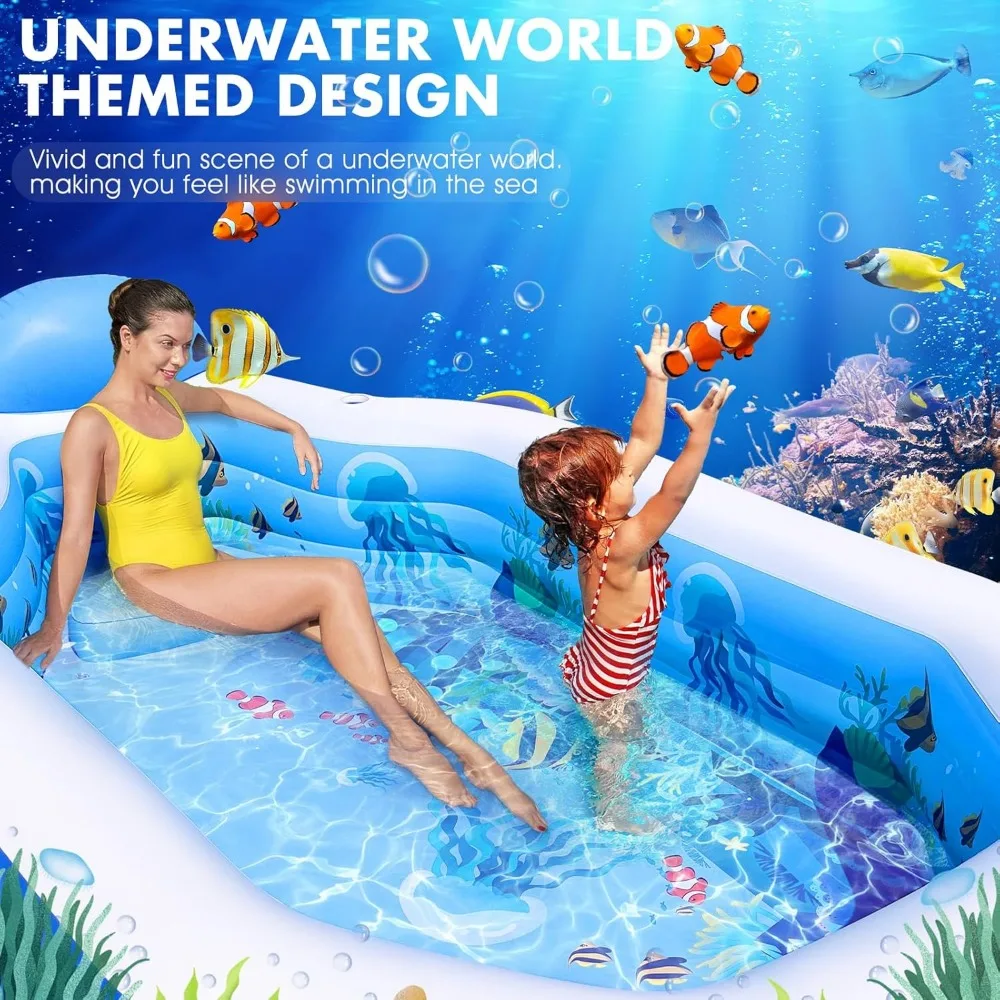 Inflatable Pool with Canopy,2024 Large Inflatable Swimming Pool for Kids,Adult,BlowUp Pool With Seats,Backrest