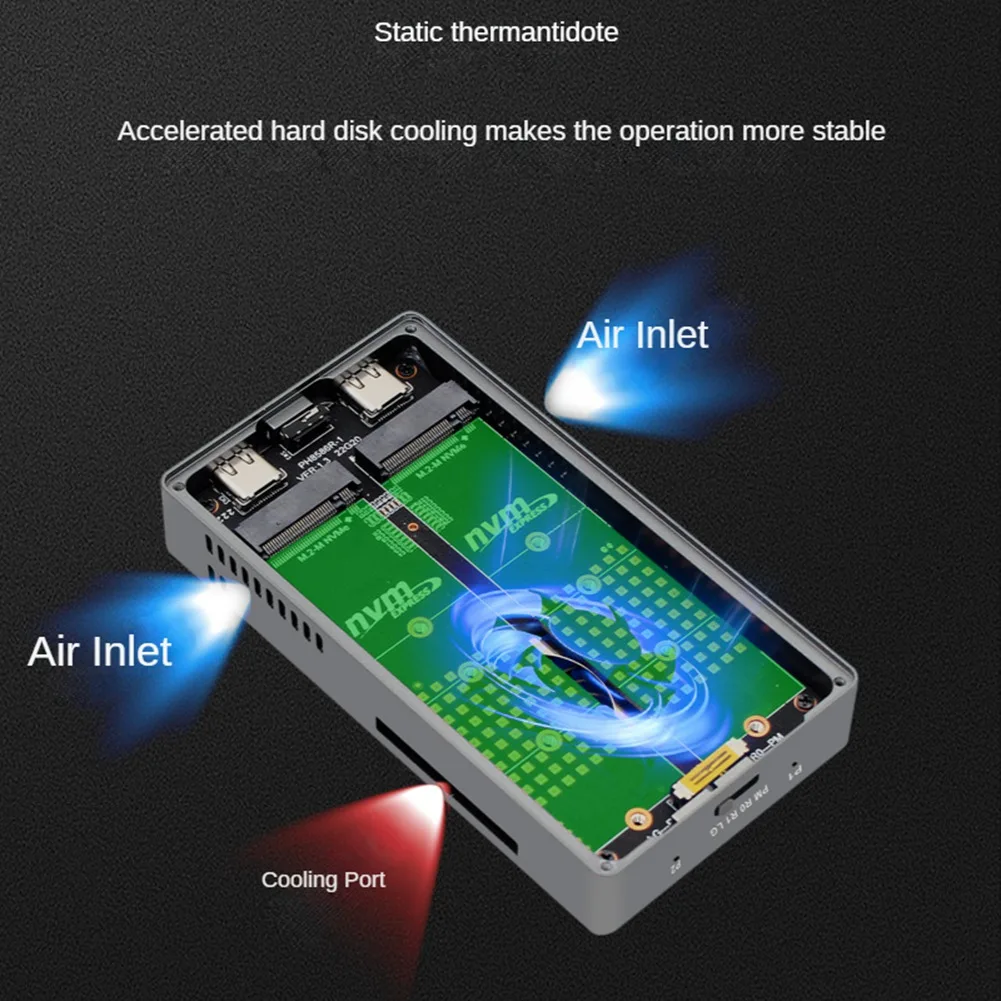 Imagem -06 - Caixa de Disco Rígido Ssd M.2 Nvme Baía Dupla Suporte para Cases Ssd tipo c Usb 3.2 Gen2 20gbps