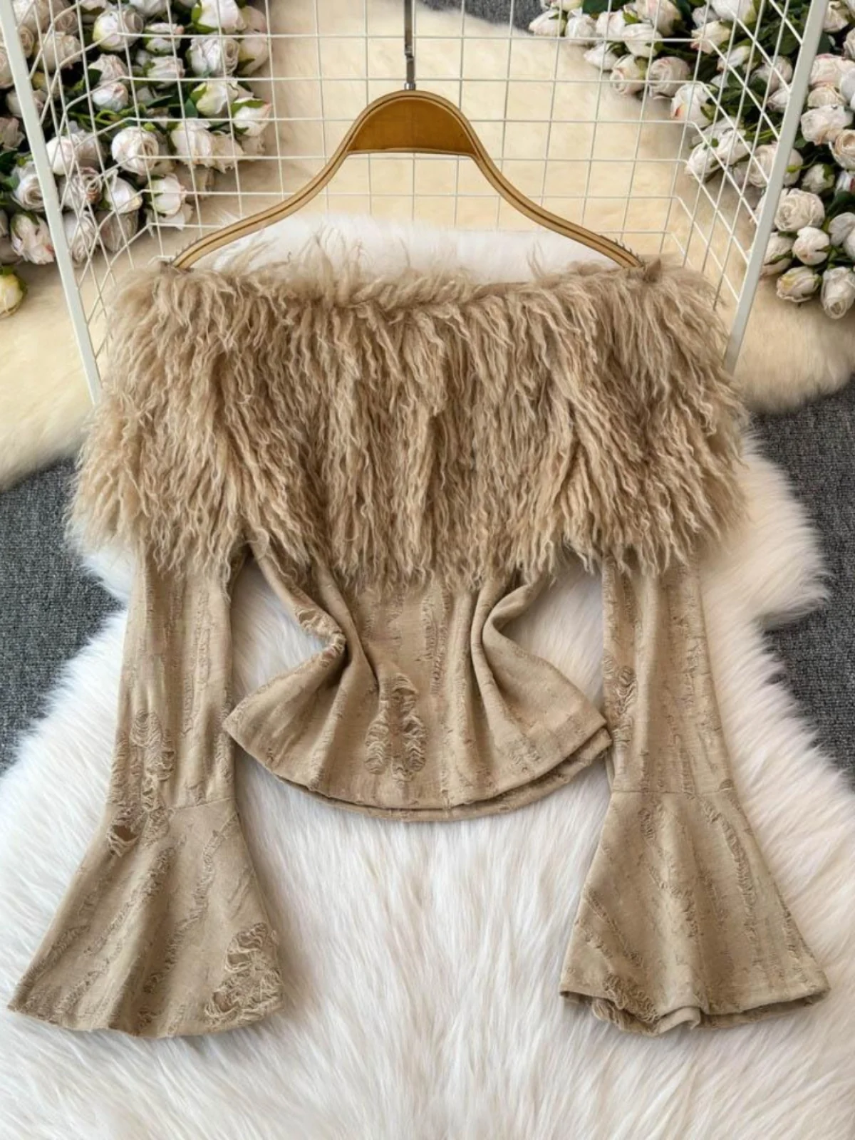

Original Design Shoulder Bared Knitted Sweater Women's Autumn Winter New Style Tea Scents Chic Slim Fit Wool Collar Copy Beach
