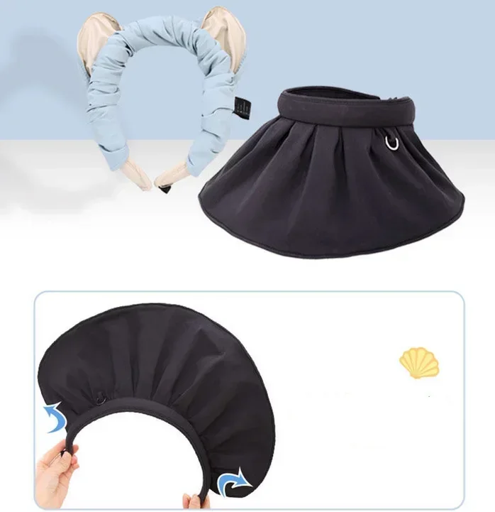 New Large Brim Sun Hats Black Women Glue Sunscreen Sun Protection Caps Fold Portable Hair Hoop Women Hats Caps