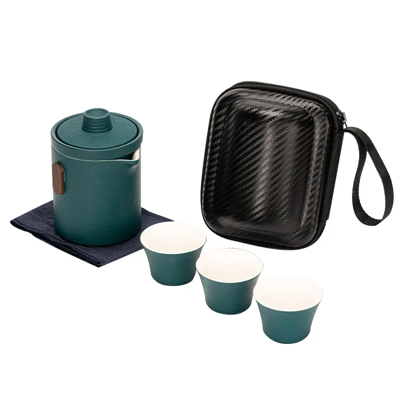 Travel Cerc Tea Set Qui Guest Cup Simple Outdoor Tea Brewing Kit One Pot Four Cups mat Cover Bowl Japanese Teapot