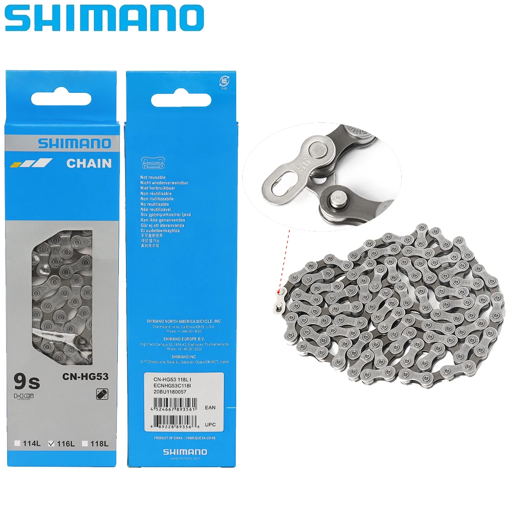 SHIMANO CN HG53 9 Speed 116 Links Super Narrow Bike Chain HYPERGLIDE 9V HG Chain For MTB Road Bike Original Parts