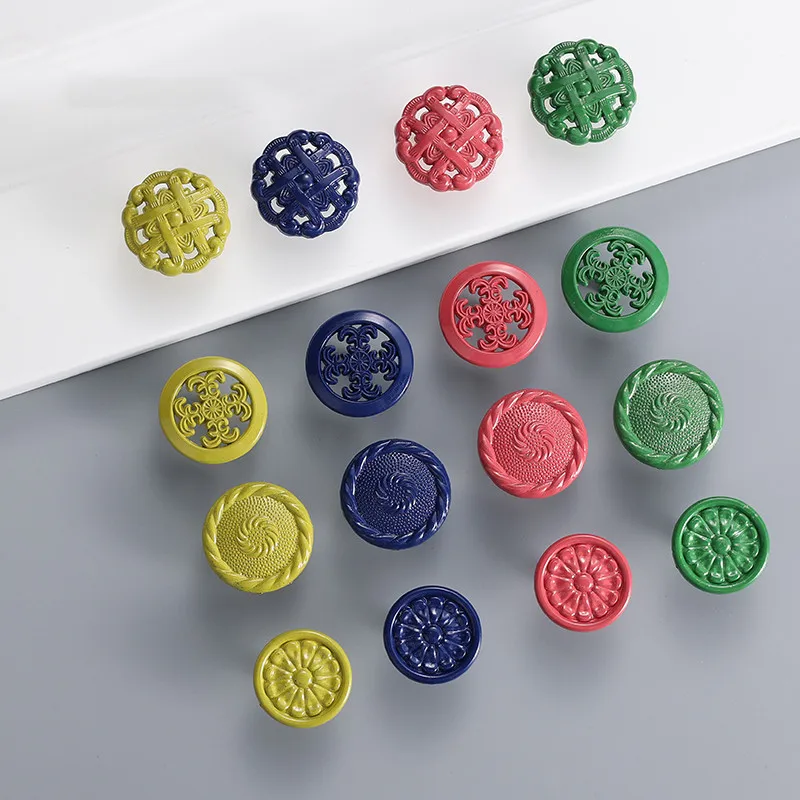 

1PC Alloy Round Single Hole Drawer Colorful Handles Hollow Solid Cabinet Door Handles Furniture Knobs with Screws