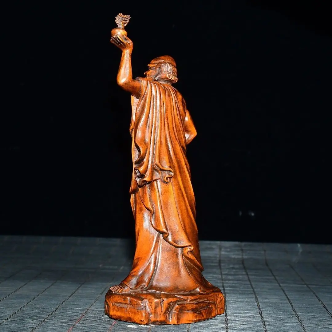 Hand Carved Wood Pagoda-Holding Arhat Statue Figurine Desktop Ornaments Home Decoration