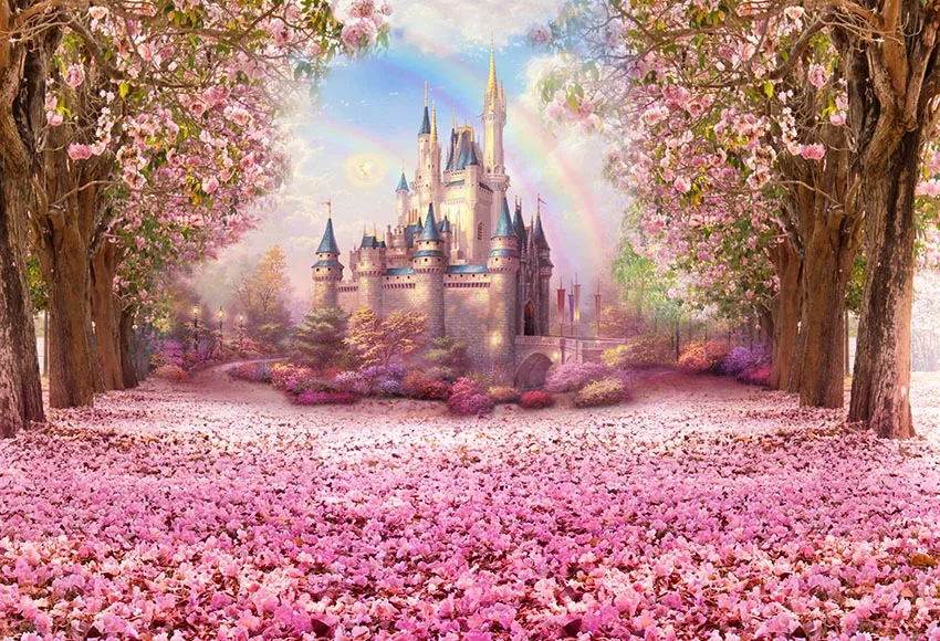 Mehofond Photography Background Fairy Tale Castle Flowers Kid Princess Girls Birthday Party Backdrop Photo Studio Prop Wallpaper