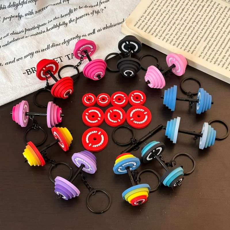 Fitness Keychain Gym Barbell Keychain Weightlifting Keyring Silicone Motivational Weightlifting Gifts for Personal Trainer