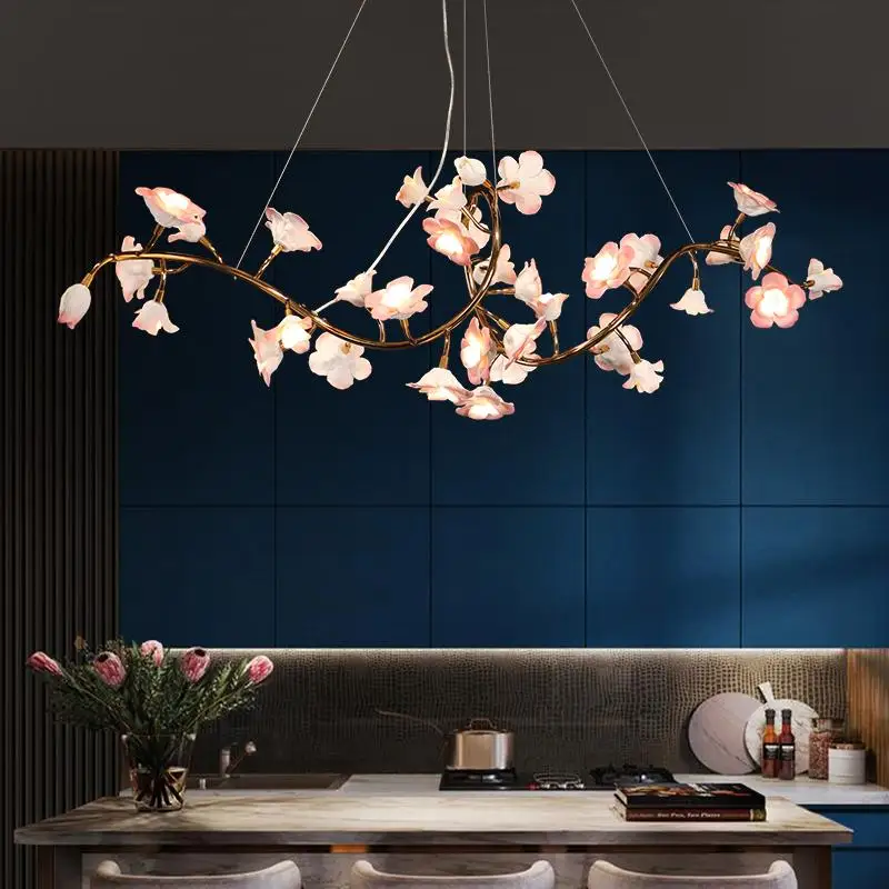 

Northern Europe Luxury Art Ceramic Flower Light Postmodern Minimalist Duplex Villa Countryside Restaurant Bedroom Pendant Light