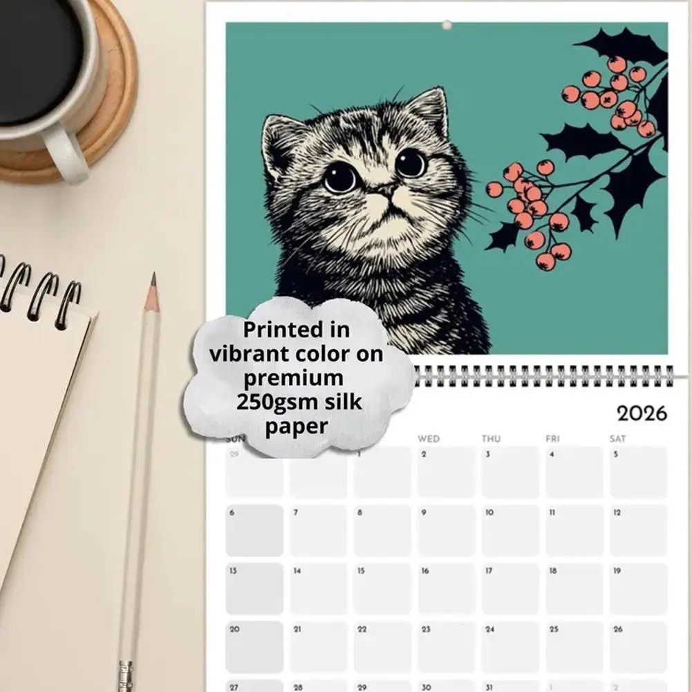 2026 Cats Chillin with Coffee Wall Calendar ins Style Hangable Family Planner Organizer Cute Cat Theme Home Office Decor