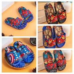 Zapatillas de dibujos animados para niños, Spiderman, Iron Man, Capitán América, zapatos planos antideslizantes para el hogar y la playa, interior y exterior