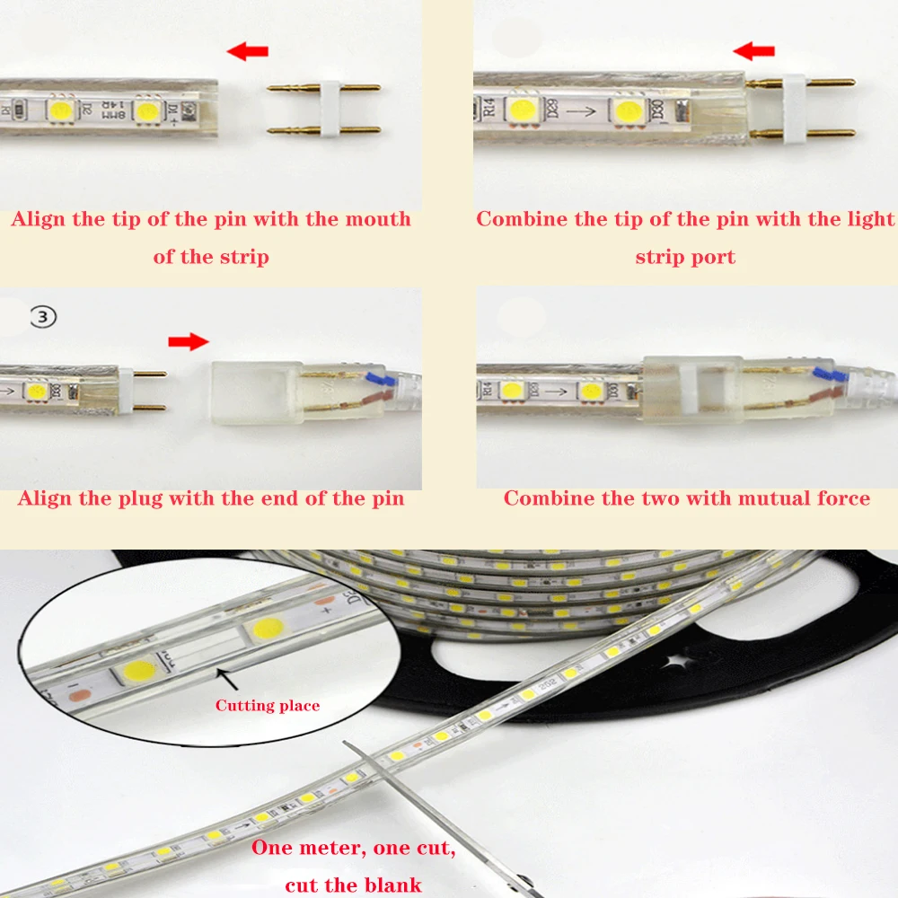 ปลั๊กไฟแถบไฟ LED AC 220V IP67กันน้ำ SMD 5050แถบไฟ LED ยืดหยุ่นได้60LED/M 1M 2M 3M 5M 10M 15M 20M ในร่มกลางแจ้ง