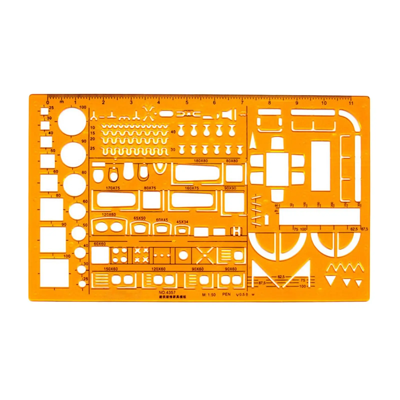 Orange Plastic Cartography Template Architect Drafting Stencil for Furniture Kitchen Layout Drawing Tool for Interior Design
