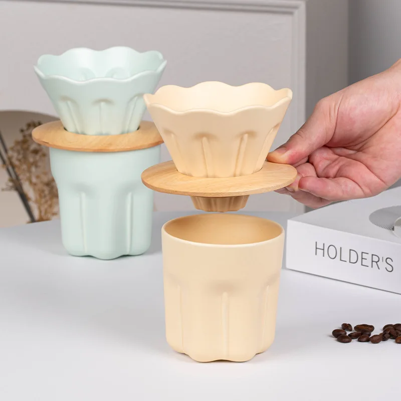 320ml Gift Packaging Best Sell Macarone Coffee Pot Round Ceramic Filter Pour Over Coffee Maker Set with Paper Filter