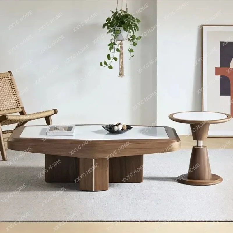 XXModern simple natural marble solid wood coffee table living room light luxury high-end coffee table
