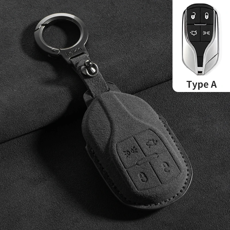 

Suede Car Key Case For Maserati Ghibli President Grecale Levante GranTurismo Quattroporte GranCabrio MC2 Keychain Accessories