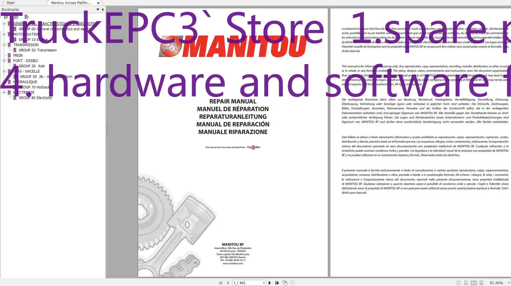 

Вилочный погрузчик TruckEPC3 Manitou 7,26 ГБ PDF Ремонтные операторы Руководство и запасные части Каталог DVD