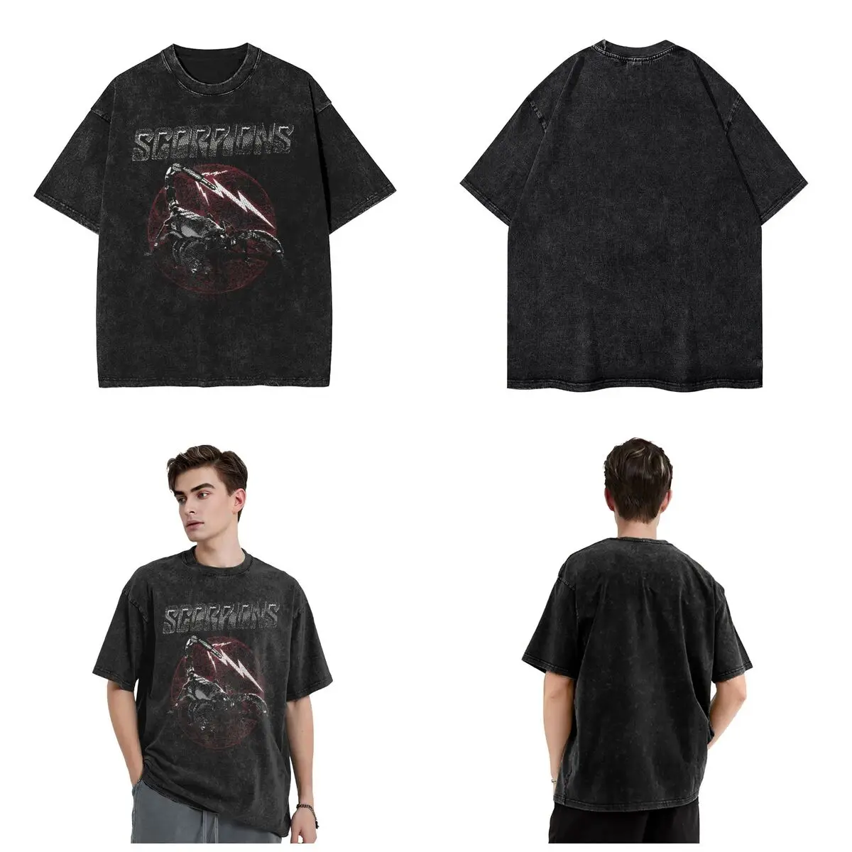 Washed T Shirt Scorpions Rock Band Hip Hop Vintage T-Shirts High Street Music Tour Streetwear Cotton Summer Tops Tees Men Women