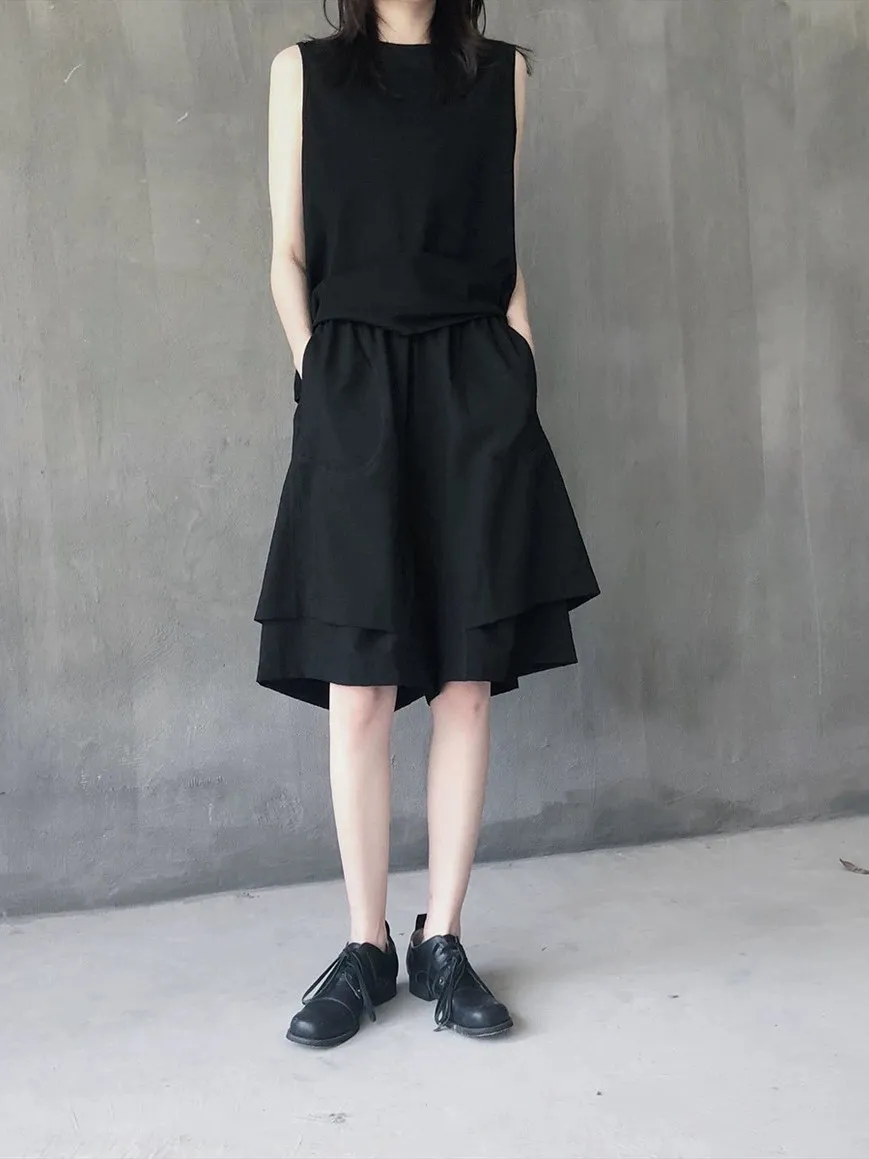 Bla Casual broek met wijde pijpen Dames ature Zomer 2022, nieuw ontwerp, dubbellaags vijfkwart middenbroek, asymmetrisch woon-werkverkeer...