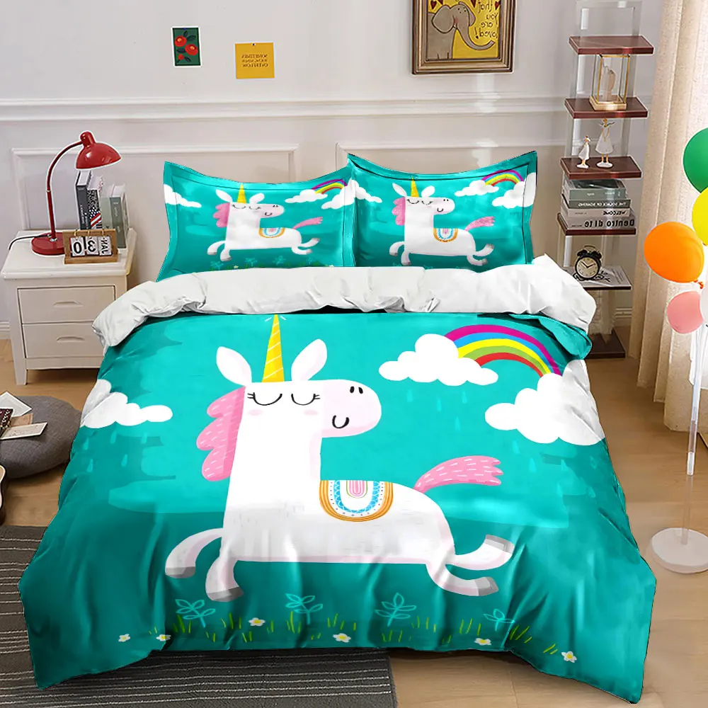 Magical Unicorn with Rainbow Print Soft Comfortable Duvet Cover Bedding Set Included 1*Duvet Cover 2*Pillowcases Luxury gifts