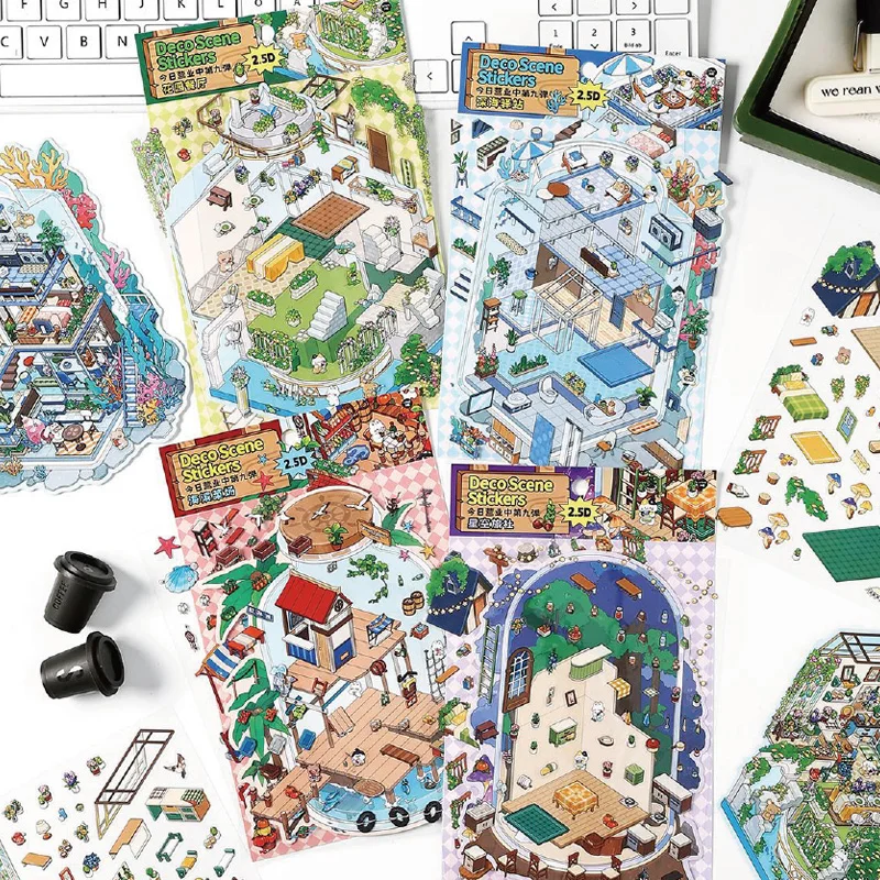 

4 стиля, серия «Девятая пуля», наклейка, сцена 2,5D, пейзаж, миниатюрная наклейка, декомпрессионный коллаж, пейзаж, украшение «сделай сам»