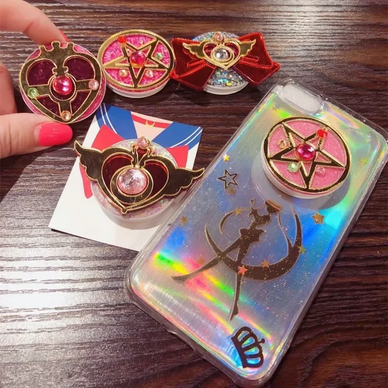Anillo de Dedo con Diseño de Cetro de Sailor Moon, Soporte Extensible para Teléfono Móvil, Compatible con iPhone y Samsung