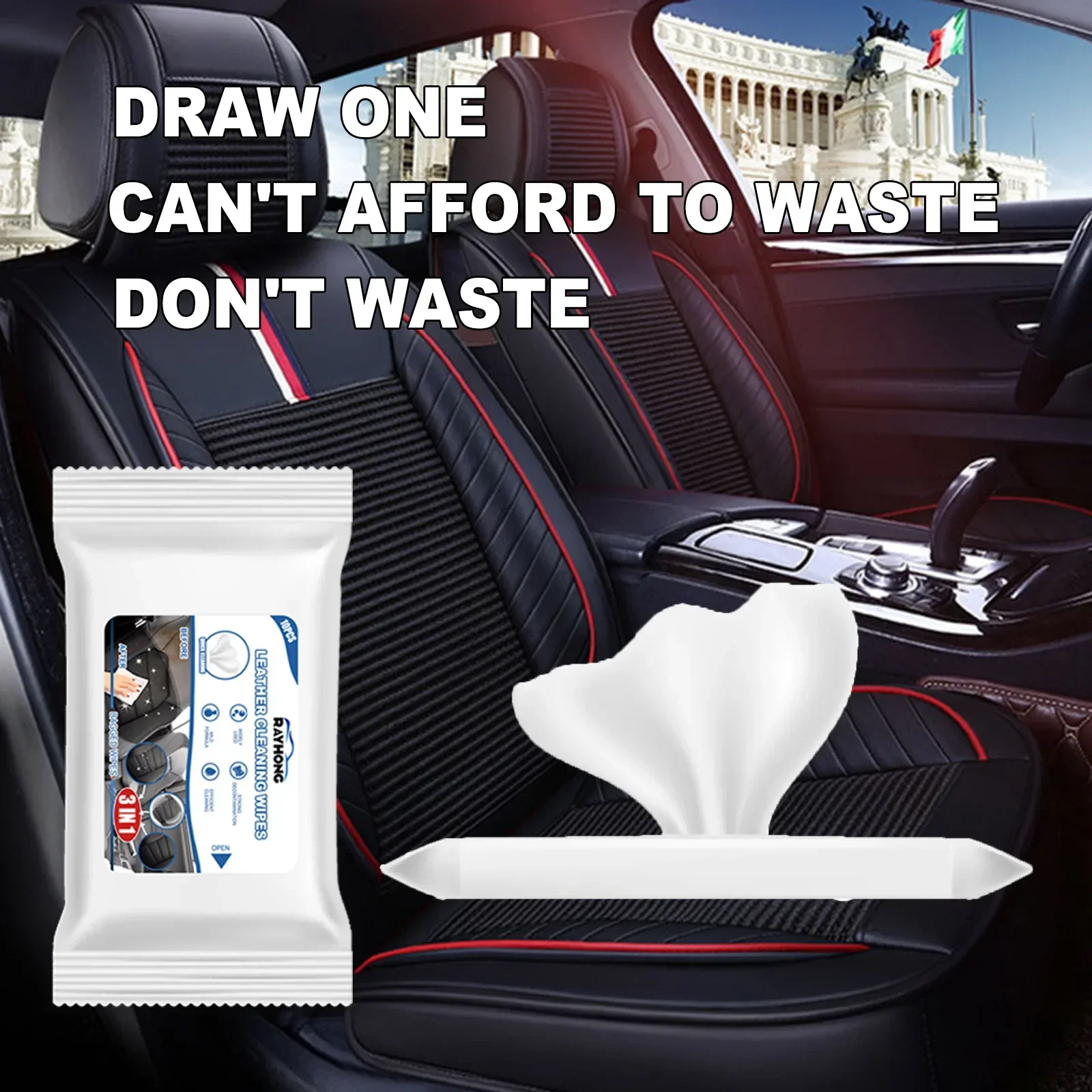 Car Cleaning Wet Wipe Practical Multifunctional Design Leather Seat Shoes Wheel Wipes Disposable 3in1 Portable Easy To Use