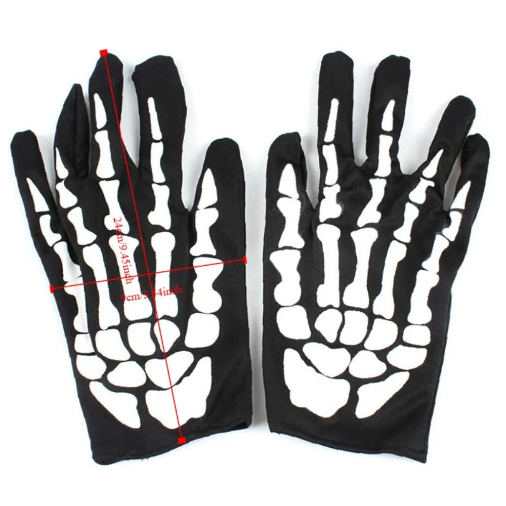 Full Singer Halloween Gloves Windproof Cycling Skull Claw Bone Gloves Streetwear Thicken Skeleton Goth Mittens Cosplay Pros
